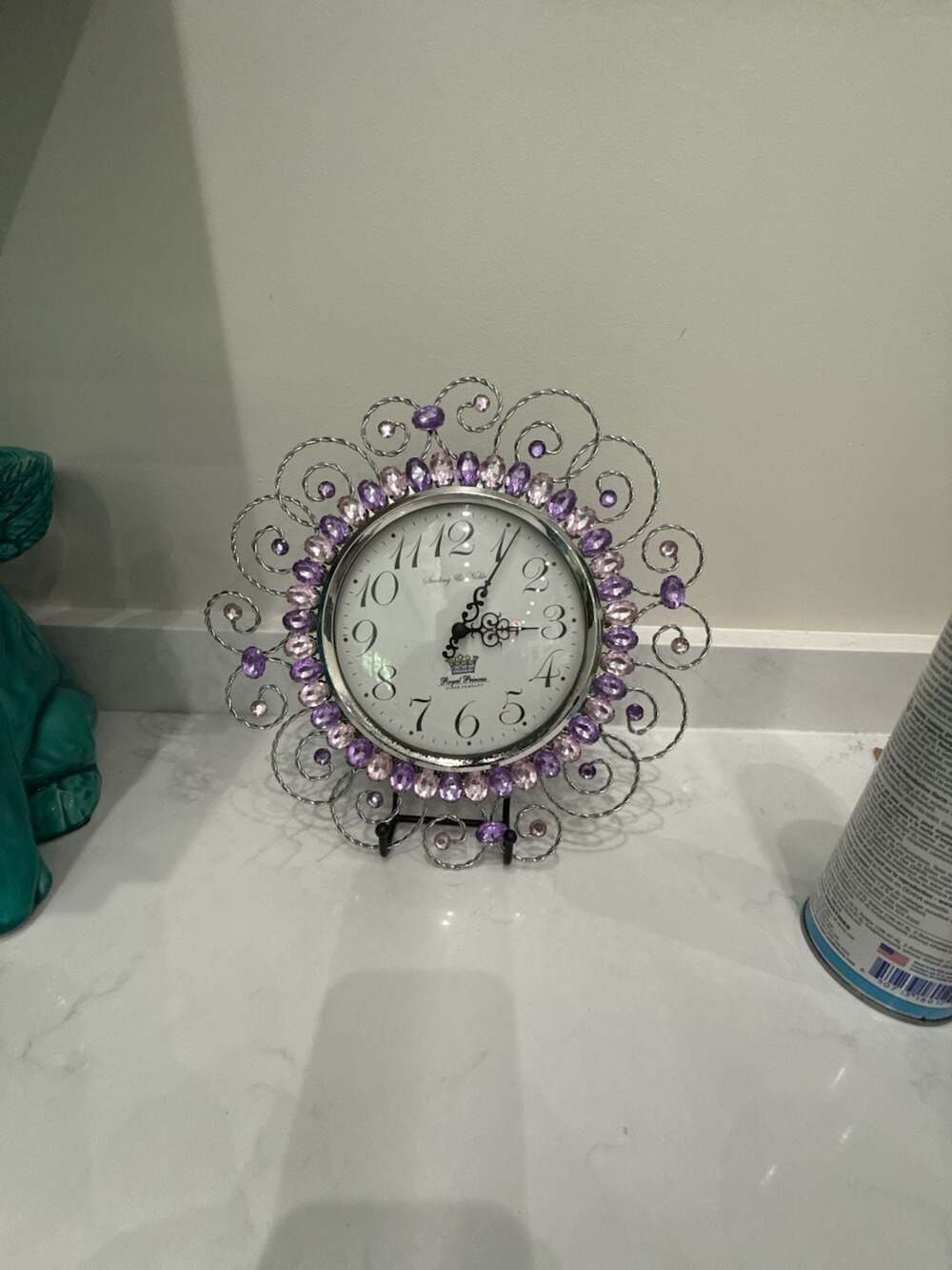 Vintage Sterling & Noble Royal Princess Clock Company Purple and Pink Gem Scroll
